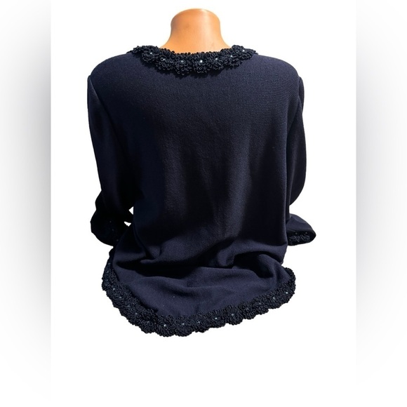 El Ana Vintage Women’s Navy Blue Plus Size 1X Beaded Blazer Snap Front Retro - Picture 2 of 12